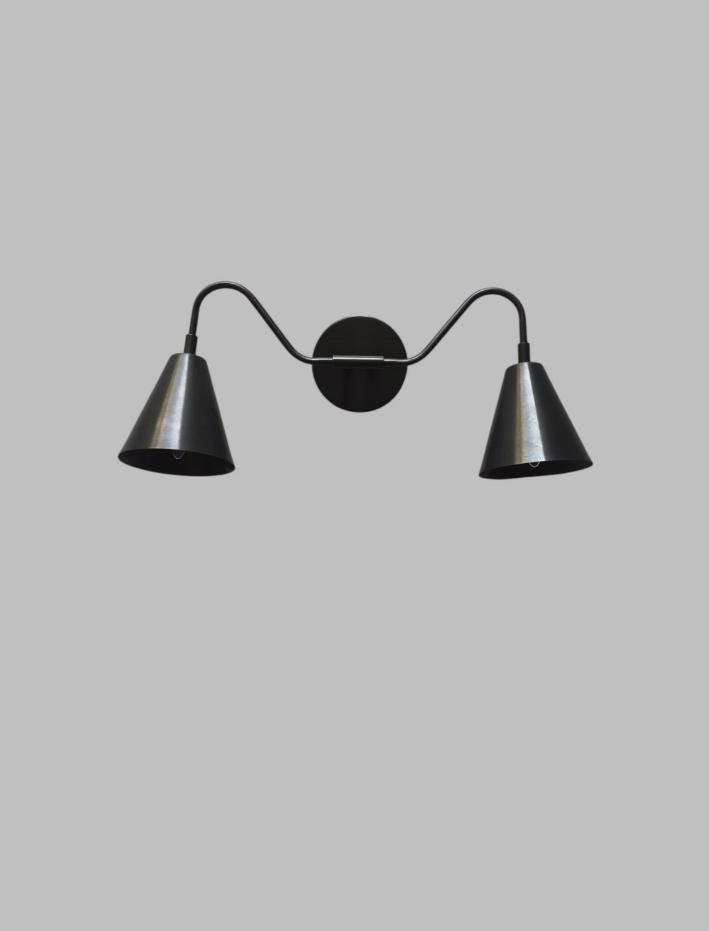 Handcrafted Brass Double Wall Sconce – Vintage Farmhouse Vanity Light Fixture, Industrial Bathroom Lamp
