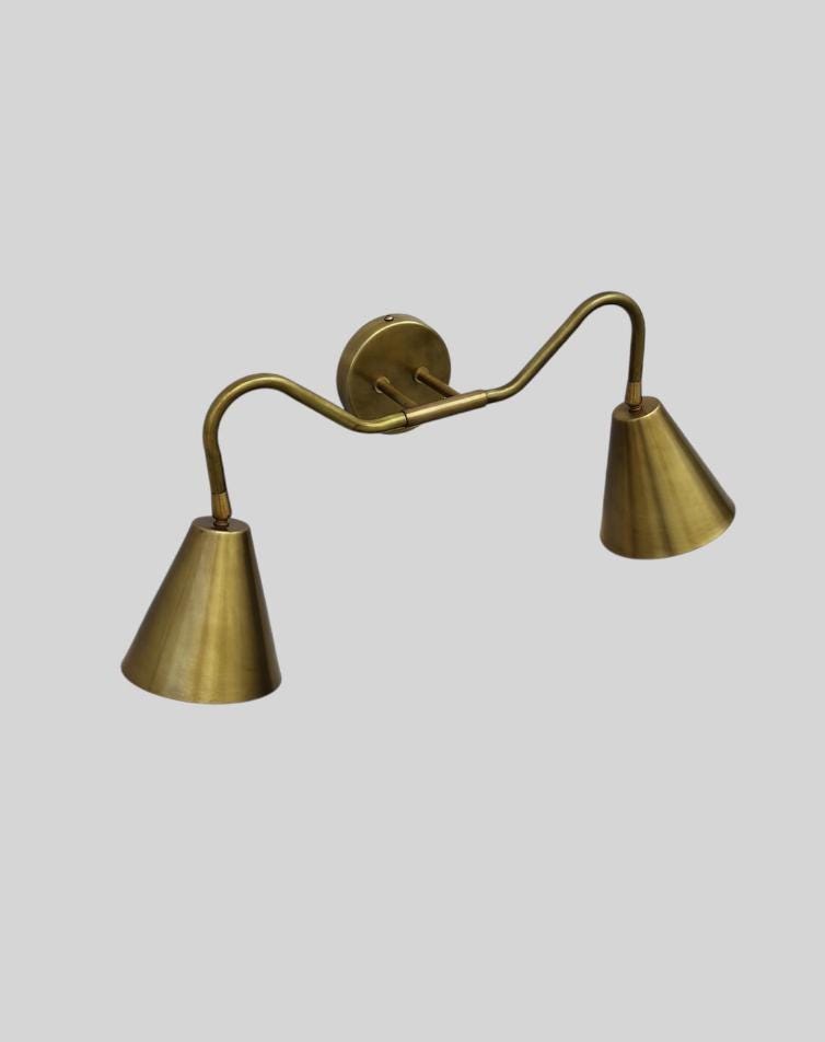 Handcrafted Brass Double Wall Sconce – Vintage Farmhouse Vanity Light Fixture, Industrial Bathroom Lamp