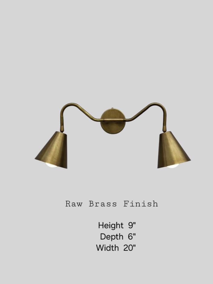 Handcrafted Brass Double Wall Sconce – Vintage Farmhouse Vanity Light Fixture, Industrial Bathroom Lamp