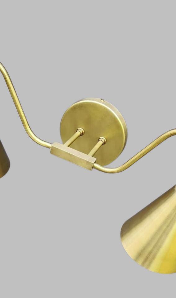 Handcrafted Brass Double Wall Sconce – Vintage Farmhouse Vanity Light Fixture, Industrial Bathroom Lamp