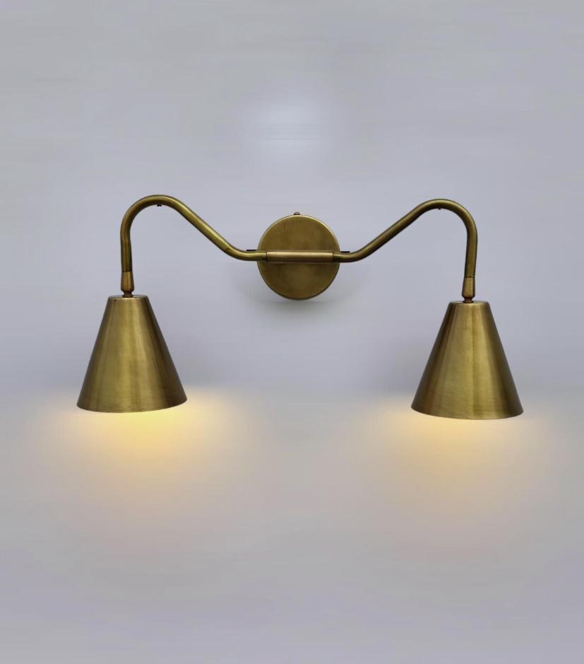 Handcrafted Brass Double Wall Sconce – Vintage Farmhouse Vanity Light Fixture, Industrial Bathroom Lamp