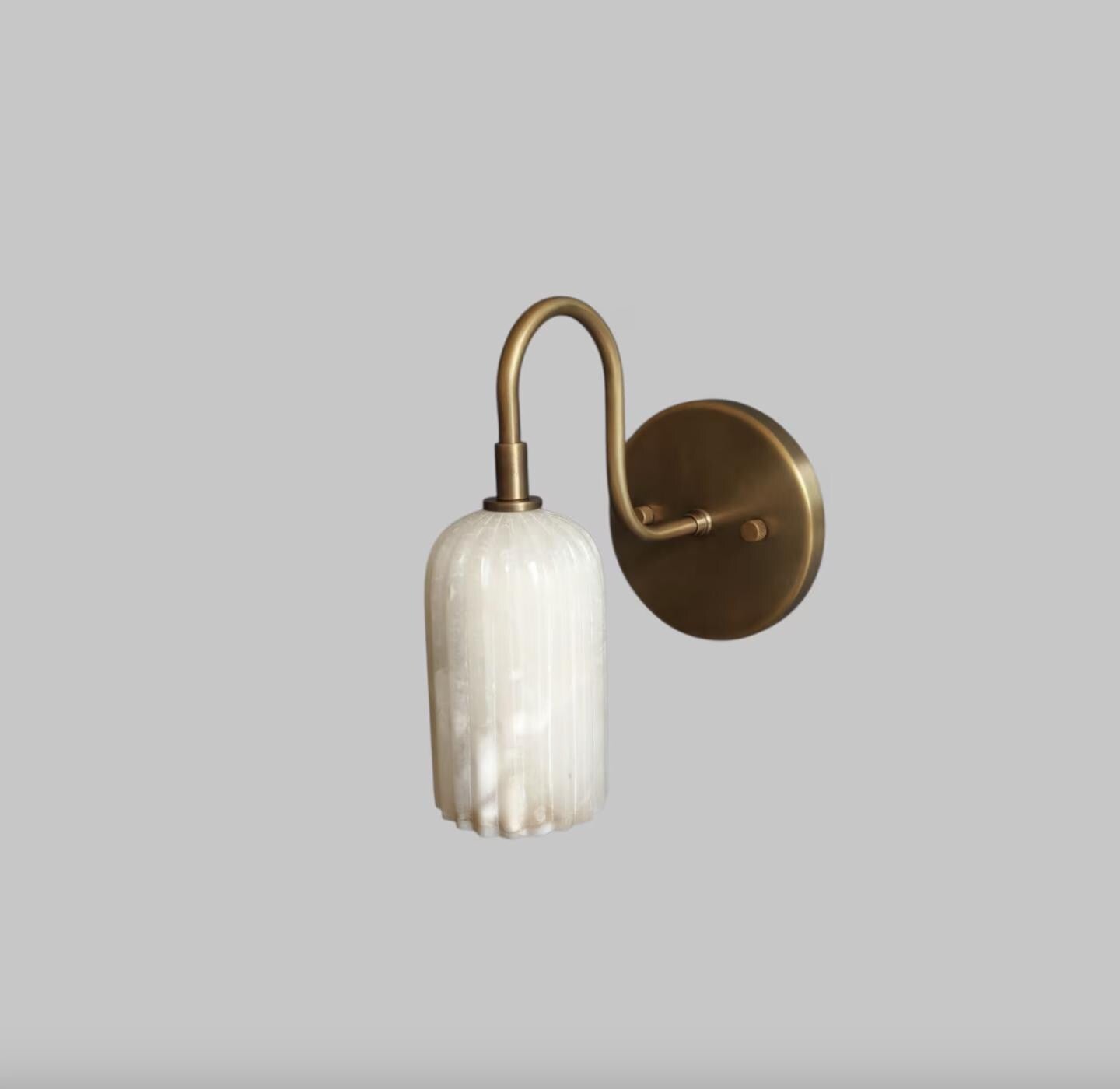 Hand-Carved Alabaster Wall Sconce – Solid Brass Accent Light, Luxury Stone Wall Lamp