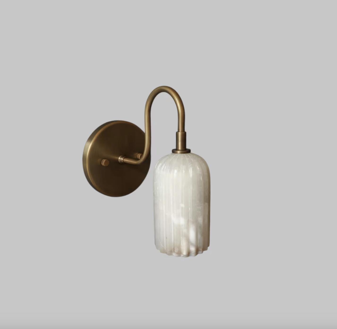 Hand-Carved Alabaster Wall Sconce – Solid Brass Accent Light, Luxury Stone Wall Lamp