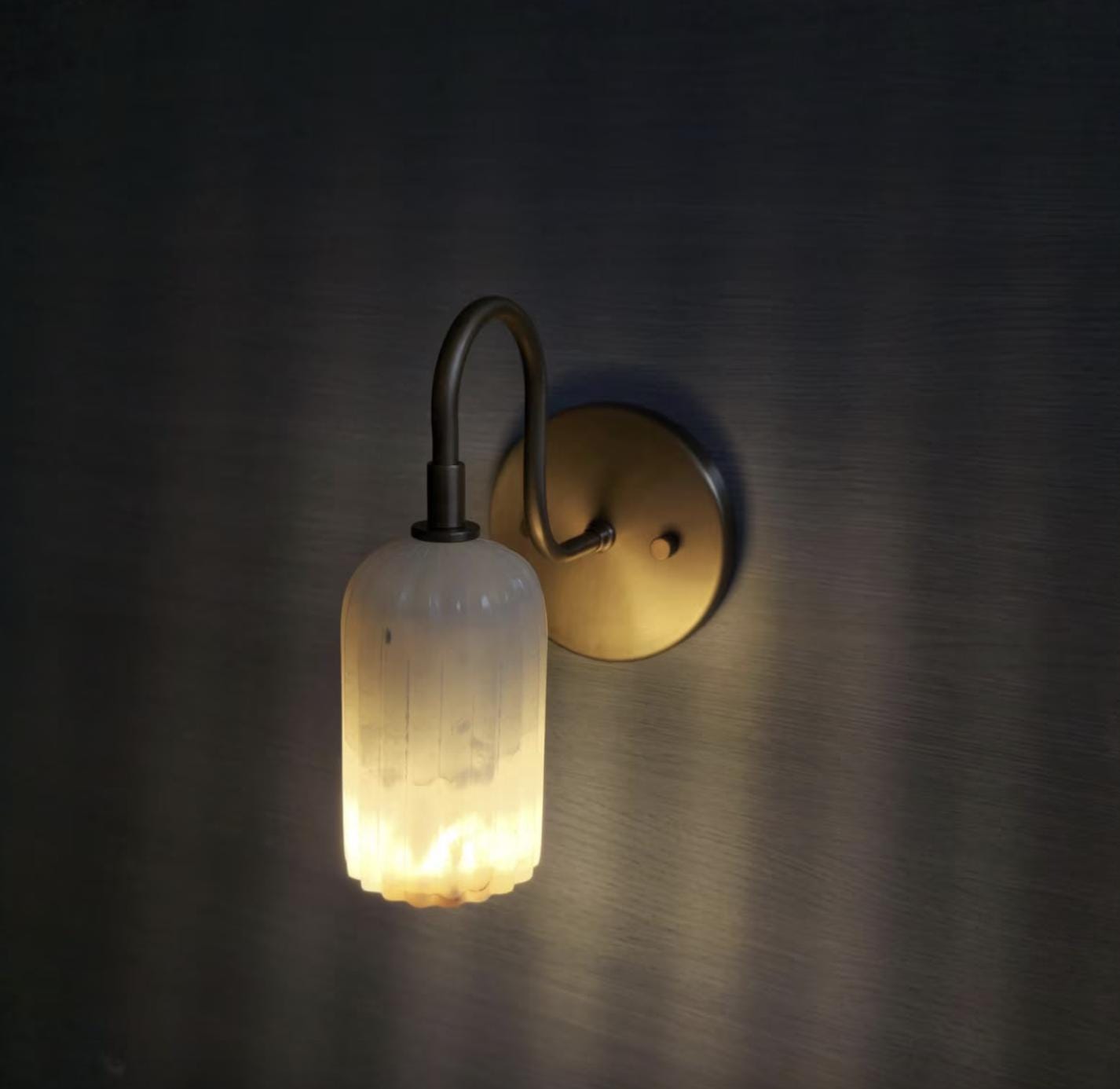 Hand-Carved Alabaster Wall Sconce – Solid Brass Accent Light, Luxury Stone Wall Lamp